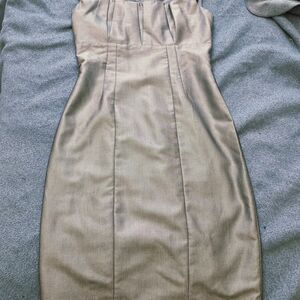 Calvin Klein Collection Metallic Silver Fitted Sheath Mini Dress Sz4
